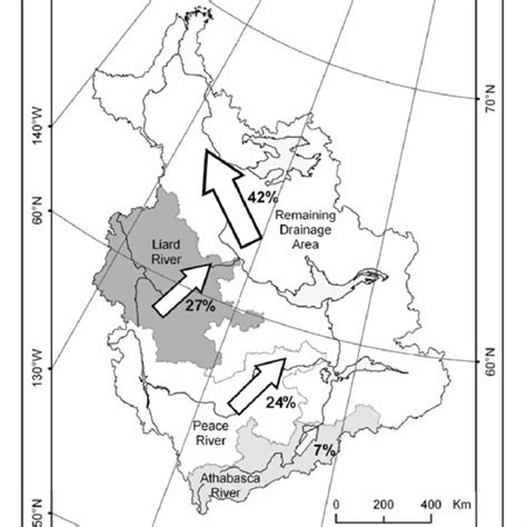 Map of the Mackenzie River Basin showing the main headwater tributaries ...