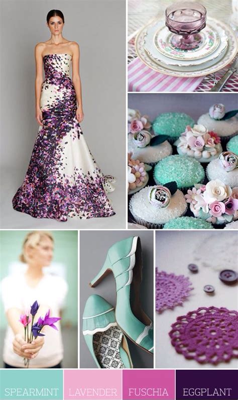 Spearmint-lavender-fuchsia-eggplant | Color inspiration, Wedding color palette, Spring color palette