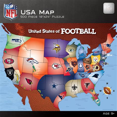NFL USA Map, 500 Pieces, MasterPieces | Puzzle Warehouse | Nfl football teams, Nfl usa, Nfl ...