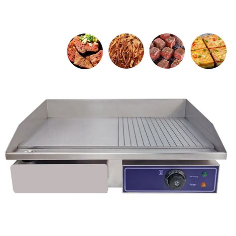 RU Stock Mini Electric Griddle Barbecue Griddle Machine with Half Flat Plate Half Groove Plate ...