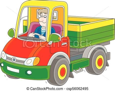 Truck driver riding. Smiling man driving his small truck, a vector illustration in cartoon style.