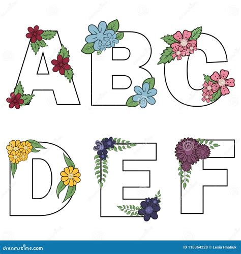 Floral Alphabet Vector Isolated Letters with Flowers Blossom ...