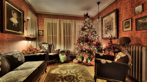 The interior of a house prepared for Christmas 2K wallpaper download