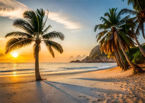 Sunset On An Island Sandy Beach Trees Nature Background Wallpaper ...