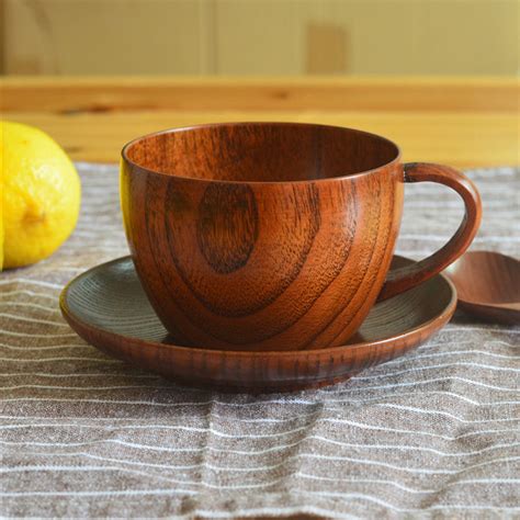 200ML Wooden Espresso Coffee Cup Jujube Wood Milk Mug+Spoon+cup saucer – BaristaSpace Espresso ...