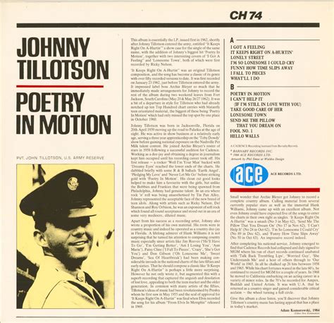 Johnny Tillotson LP: Poetry In Motion (LP Album) - Bear Family Records