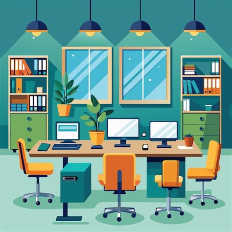 Premium Vector | A room with a green wall and a desk with a laptop and ...