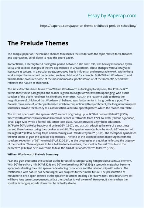 The Prelude Themes by William Wordsworth Free Essay Example