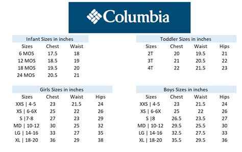 Columbia Fleece Jacket Size Chart For Kids