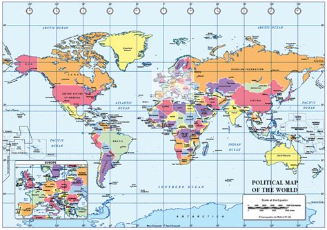 Political World map (colour blind friendly) - size A3 - Cosmographics Ltd
