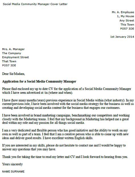 Social Media Community Manager Cover Letter Example - icover.org.uk