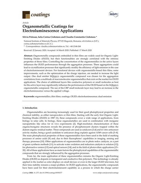(PDF) Organometallic Coatings for Electroluminescence Applications