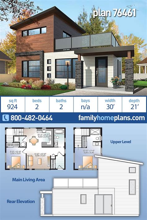 Modern Home Plan 76461 Small House Plan 924 sq ft – 2 Bedroom, 2 Bath Contemporary Design ...