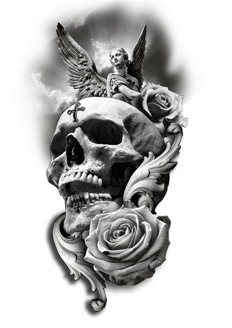 Skull Rose Angel Tattoo Design | Skull sleeve tattoos, Skull tattoo design, Skull rose tattoos