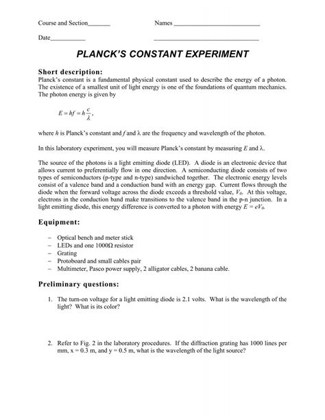 PLANCK'S CONSTANT EXPERIMENT