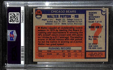 Lot Detail - 1976 Topps Walter Payton Rookie Card Graded PSA 5.5