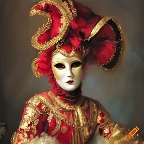 Venice carnival costume woman red black gold