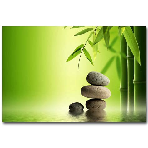 NICOLESHENTING ZEN Stone and Bamboo Meditation Art Silk Fabric Poster Print Buddha Picture Room ...