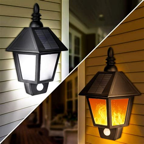 Solar Lights Outdoor, 2 in 1 Sconce Decorative Flickering Flame Wall ...