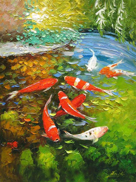 Palette Knife Oil Painting Koi Fish Painting by Enxu Zhou