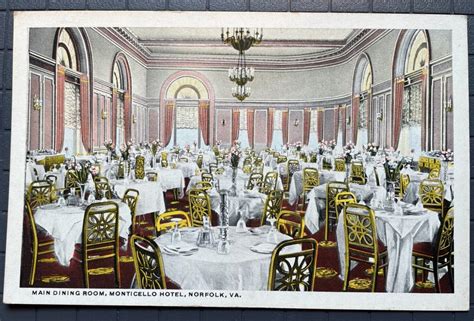 Vintage Postcard 1919 The Monticello Hotel Main Dining Room Norfolk VA ...