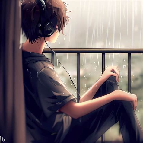 A anime boy listening to music and watching rain fall by Akib Ahmad ...