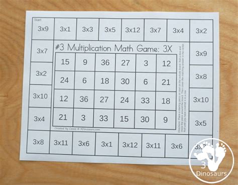 Multiplication Printable Game Boards | 3 Dinosaurs