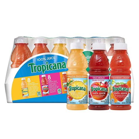 (24 Bottles) Tropicana 100% Juice, 3 Flavor Fruit Blend Variety Pack ...