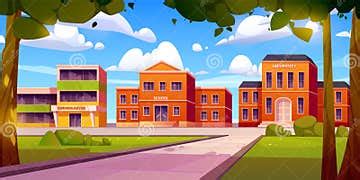 Cartoon School, Kindergarten, University Buildings Stock Vector - Illustration of house, vector ...