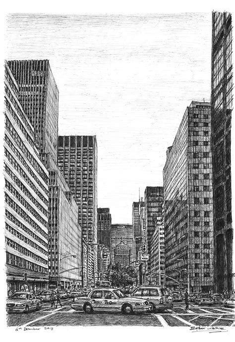 New York street scene on Park Avenue - Original drawings, prints and limited editions by Stephen ...
