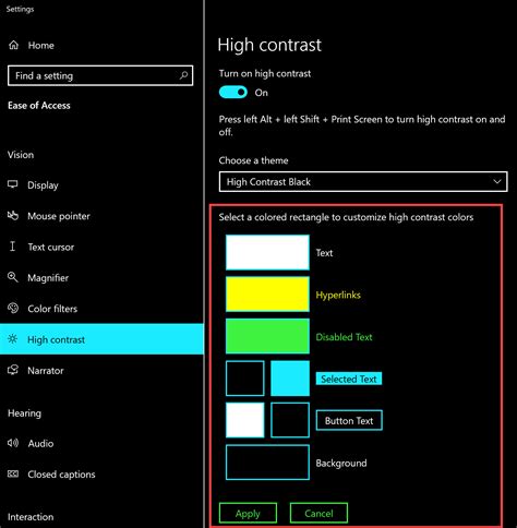 10.6 High Contrast Settings