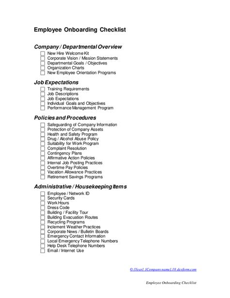 Employee onboarding checklist in Word and Pdf formats