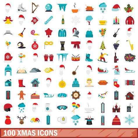 100 xmas icons set, flat style 8887809 Vector Art at Vecteezy