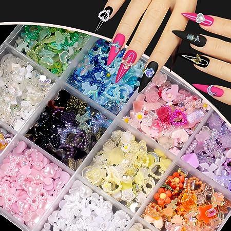 Amazon.com: 3D Mix Assorted Color Nail Charms Acrylic Multi Pink Blue Purple White Heart Flower ...