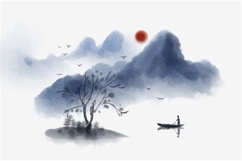 Ink Landscape White Transparent, Chinese Painting Ink Landscape Beautiful Ink Landscape Hand ...