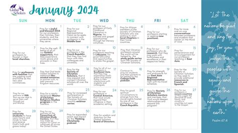 Prayer Calendar – January 2024 - Global Scholars