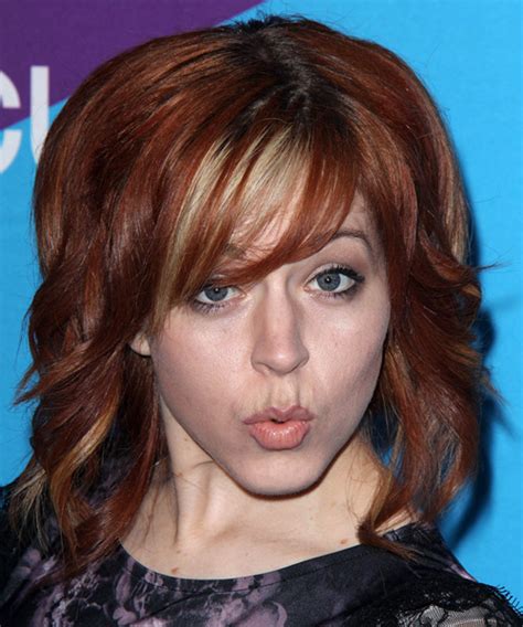 Lindsey Stirling Medium Wavy Red Hairstyle with Side Swept Bangs and ...