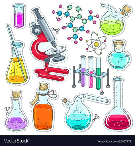 Set colorful of chemical laboratory equipment Vector Image | Science ...