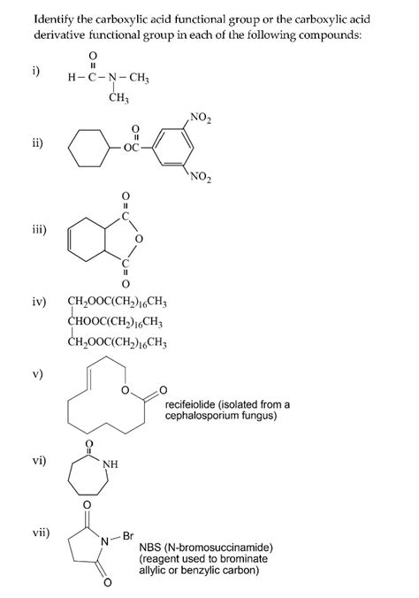 Solved Identify the carboxylic acid functional group or the | Chegg.com