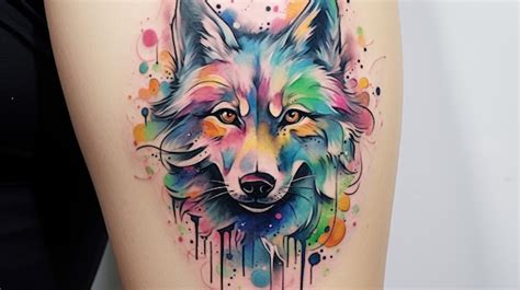 Premium AI Image | Watercolor Wolf Tattoo