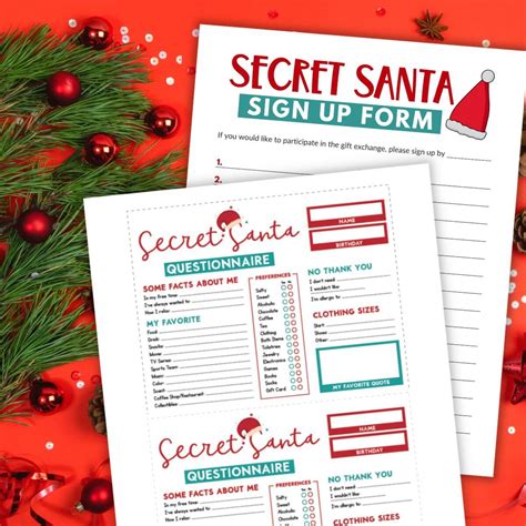 Secret Santa Questionnaire For Gift Exchange Printable | lightmaxstores.com