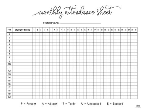 Weekly Attendance Chart Printable