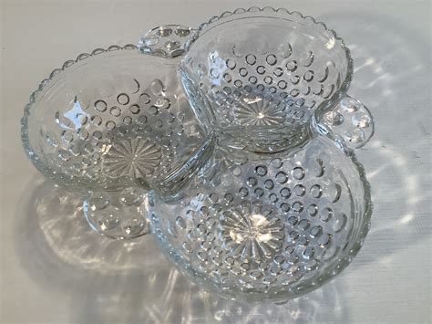 Vintage Fenton Glass Clear Glass Hobnail Pattern Three Compartment ...