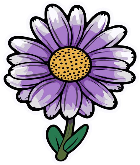 Purple daisy flower, cartoon floral art. For sticker, shirt printing ...