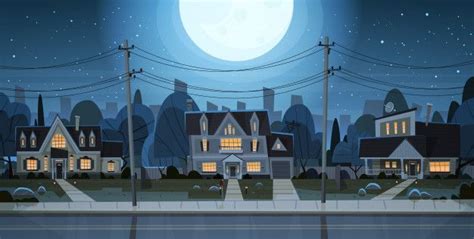 Premium Vector | Houses night view suburb of big city | City background ...