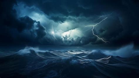 Premium AI Image | Lightning in the ocean with storm clouds