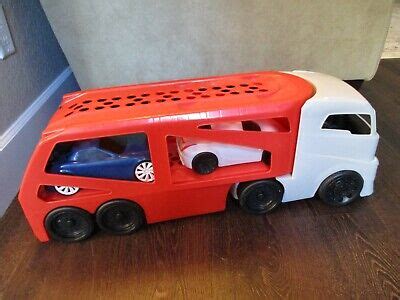 VINTAGE LITTLE TIKES Red Car Carrier Hauler Semi Truck W/ White & Blue Cars $39.99 - PicClick