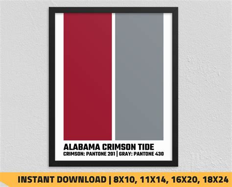 Alabama Crimson Tide | Pantone Poster | Color Swatch Poster | Modern Wall Art | Man Cave Art ...