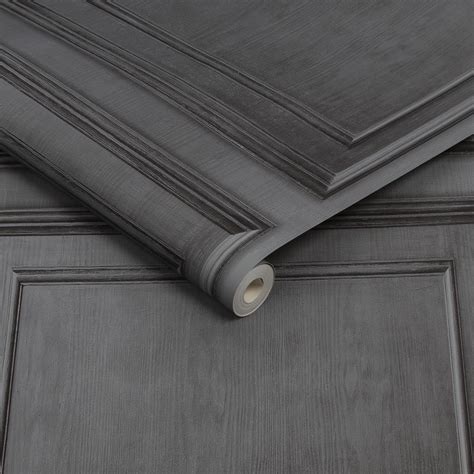 Dark Grey Wood Panel Wallpaper - Fresco - Furniture123