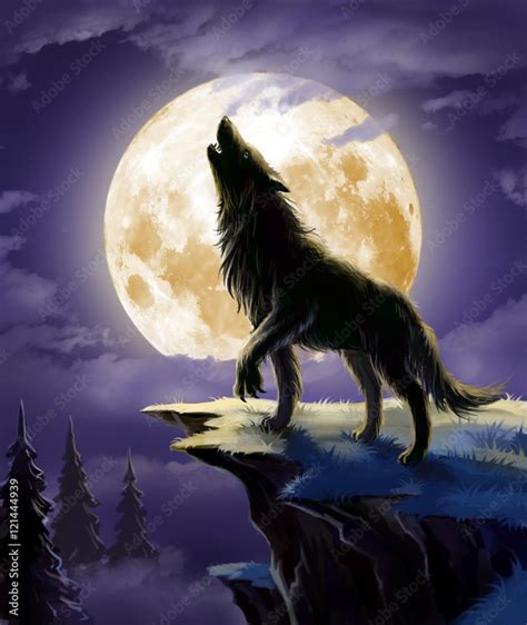 wolf howling at the moon Stock Illustration | Adobe Stock